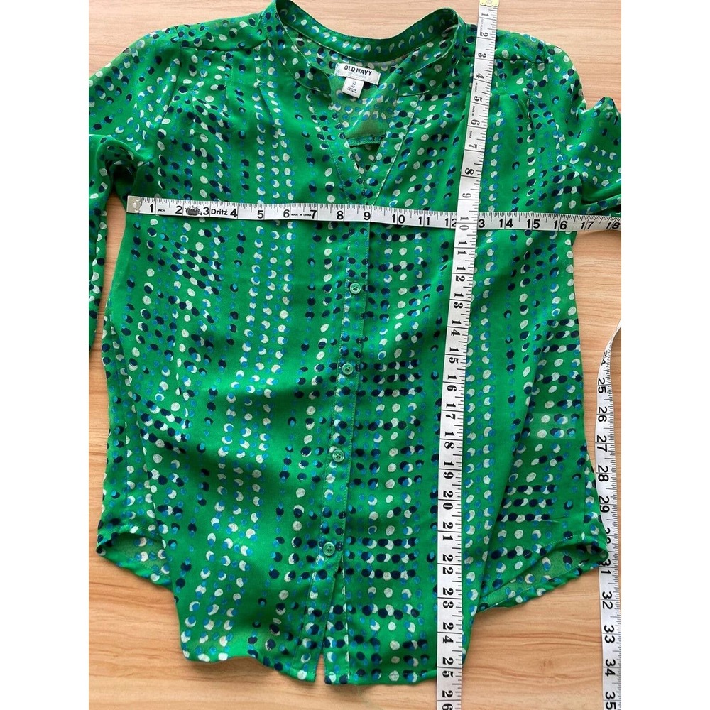 Old Navy Green Blouse Navy Blue WhitePolka Dot 3/4 Sleeve - Picture 2 of 6